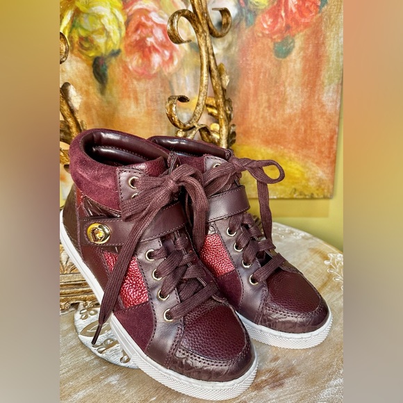 EUC Coach “Pembroke Patchwork” High top Leather Sneakers. Oxblood Size 5 - Picture 3 of 9